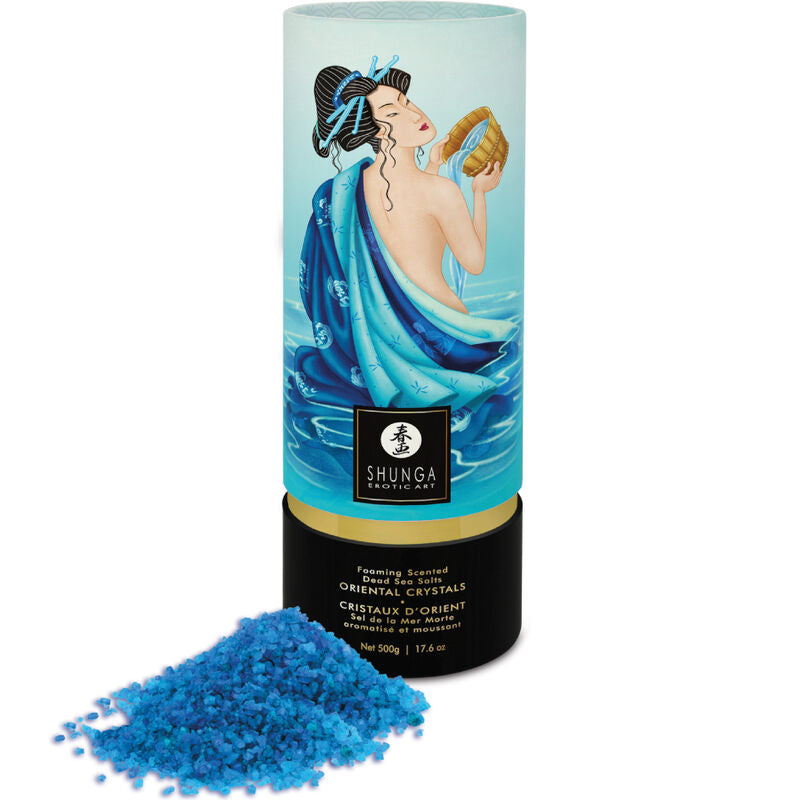 Sels de bain Shunga Tentations océan, cristaux bleus, tube de 500 g