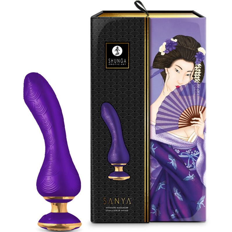 Masseur intime Shunga Sanya, coloris violet, avec sa boîte Shunga