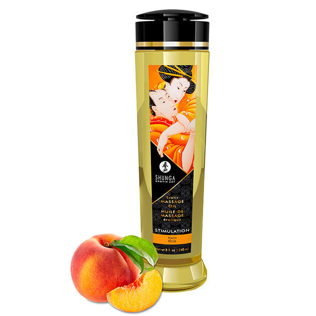 Huile de massage érotique Shunga Stimulation, parfum pêche, flacon de 240 ml