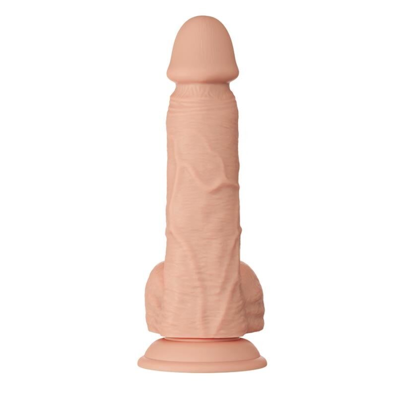 Gode réaliste à testicules Baile Bahamut 21,8 cm, de face, debout sur sa ventouse