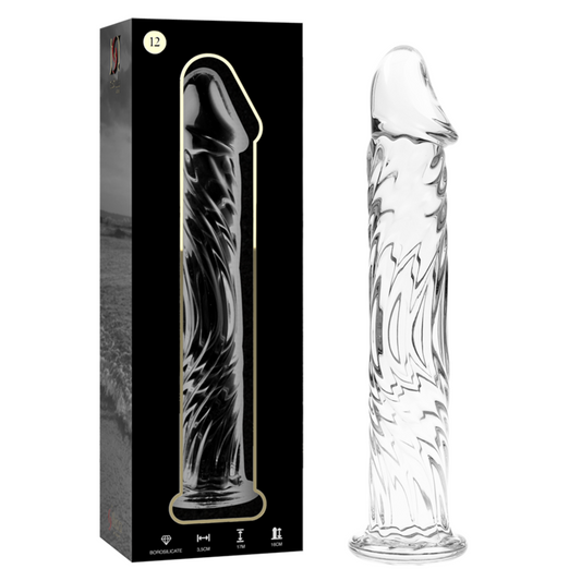 Nebula gode en verre borosilicate, n° 12 — 17 cm, veiné et torsadé, transparent