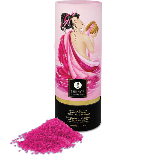 Sels de bain Shunga Aphrodisia, cristaux roses, tube de 500 g