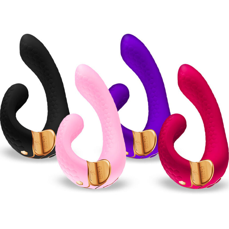 Vibromasseur point g Shunga Miyo, coloris noir, les quatre coloris côte à côte