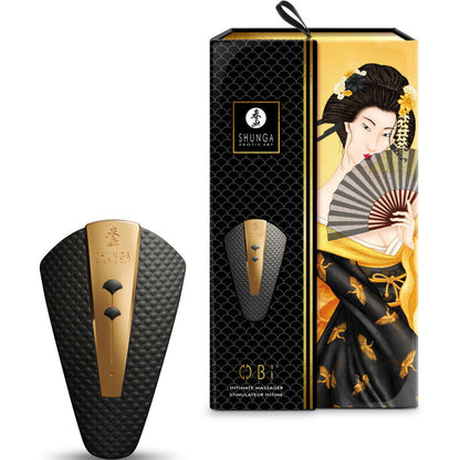 Stimulateur clitoridien Shunga Obi, coloris noir, avec sa boîte Shunga