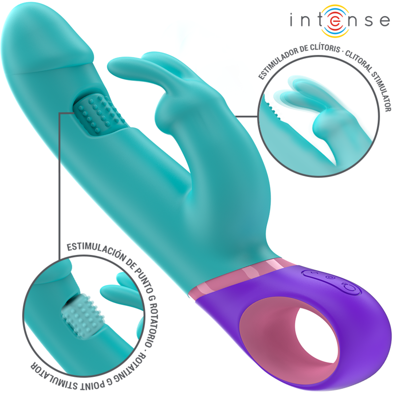 Intense — Vibromasseur rabbit Monica Rotating Stimulator, coloris bleu