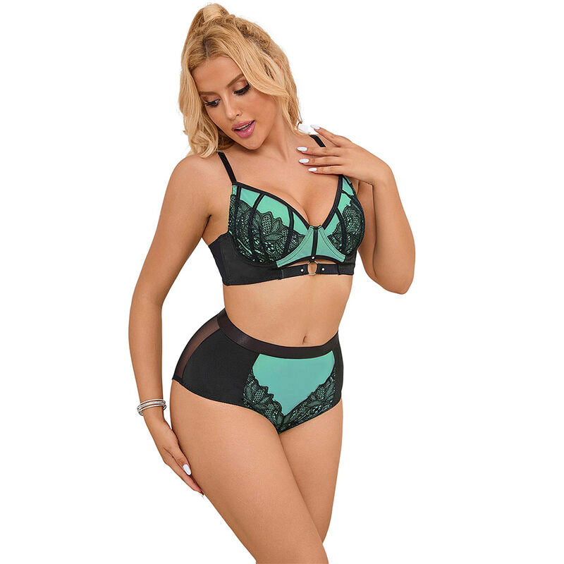 Subblime — Ensemble soutien-gorge Patent Zipper en tulle, coloris vert