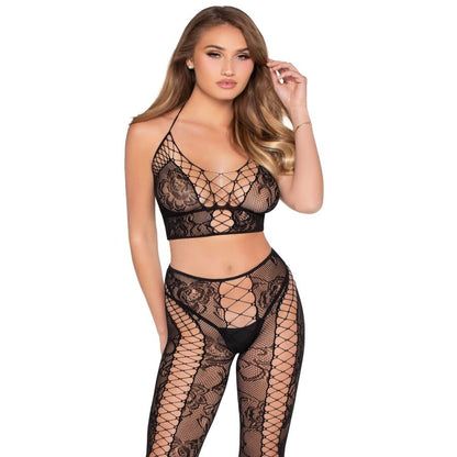 Leg Avenue — Collant Net Crop en dentelle, coloris noir, taille unique