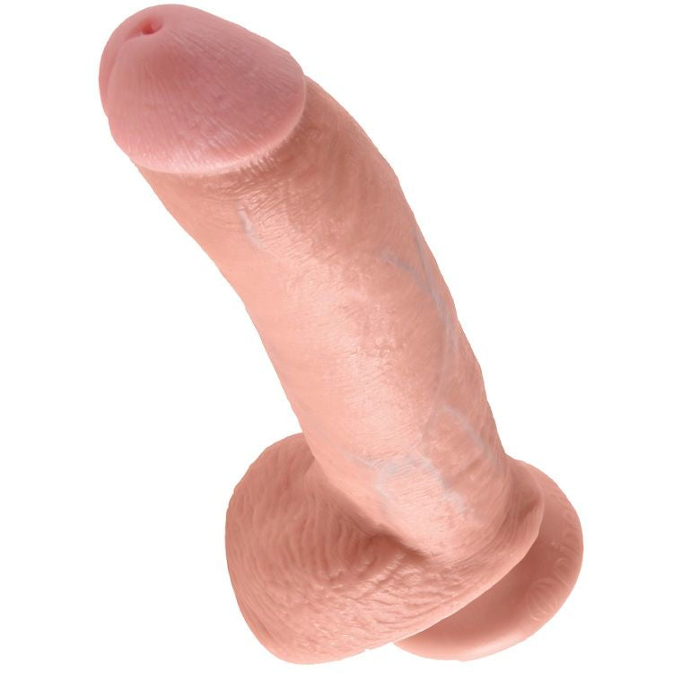 Gode King Cock Cock with Balls 22,9 cm chair, posé à plat, vu de trois quarts