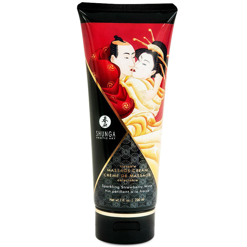 Crème de massage Shunga, saveur vin pétillant à la fraise, tube de 200 ml