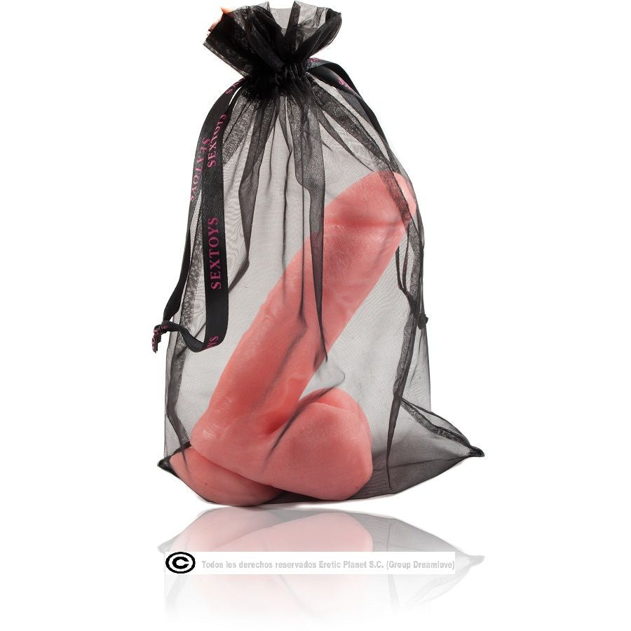 Gode réaliste à testicules Baile Brave Man, 19 cm insérables, dans sa pochette organza noire